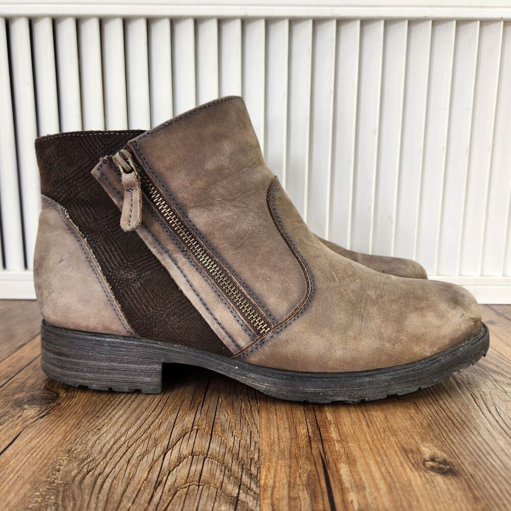 Earth Jordan Wide Womens 11 D Stone Leather Side Zip Comfort Ankle Booties Boots